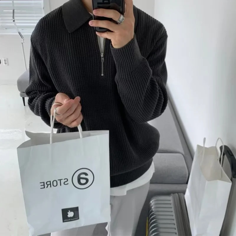 Men Korean Fashion Knitwear Harajuku Knit Sweater Casual Pullovers Jumpers Warm Sweatshirts Vintage Sweaters Man Winter Clothing 240715