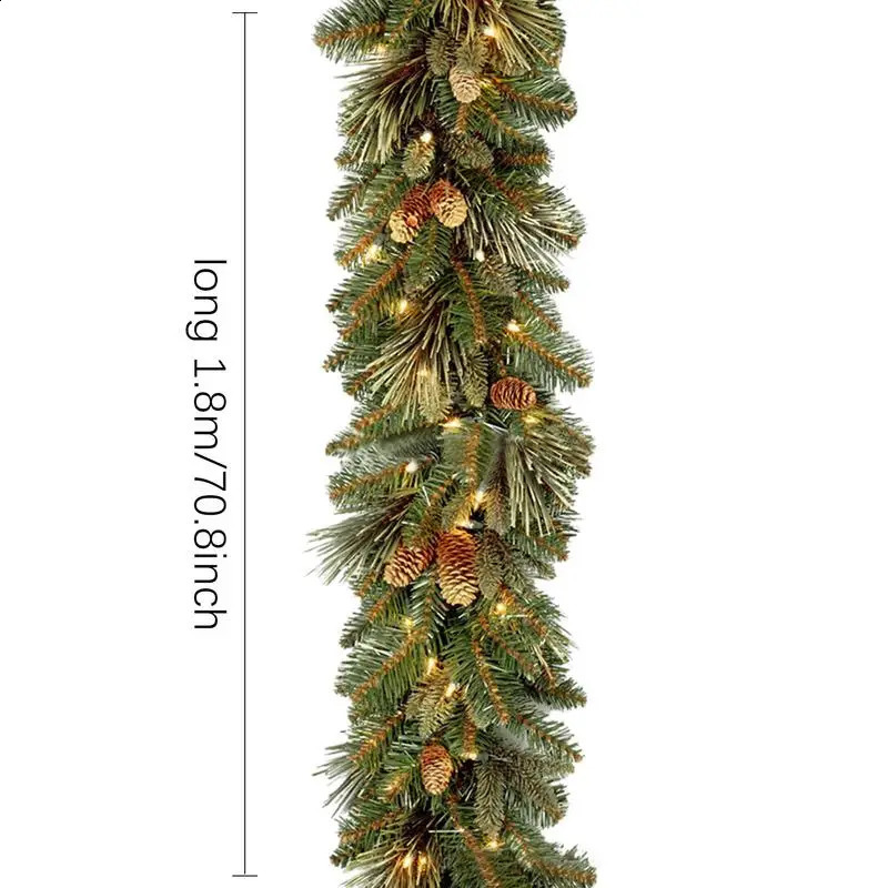 Christmas Garland 1.8M Artificial Fir Garland With LED Lights Christmas Creative Garland With Red Fruits And Pine Cones Decor 240718