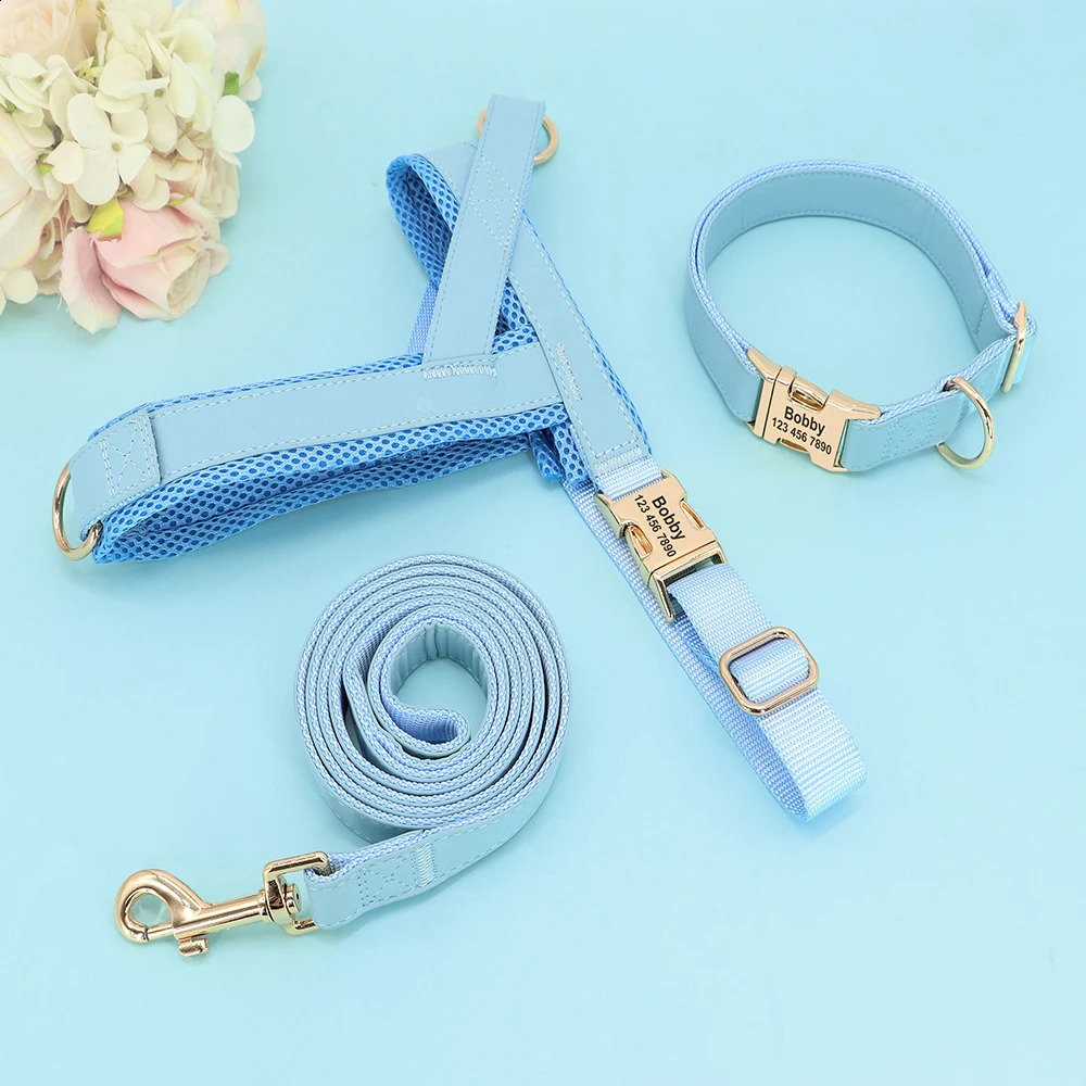 Personalized Dog Collar Harness Leash Set Custom Collars No Pull Pet Vest For Small Medium Large Dogs Pets Walking Lead Rope 240724