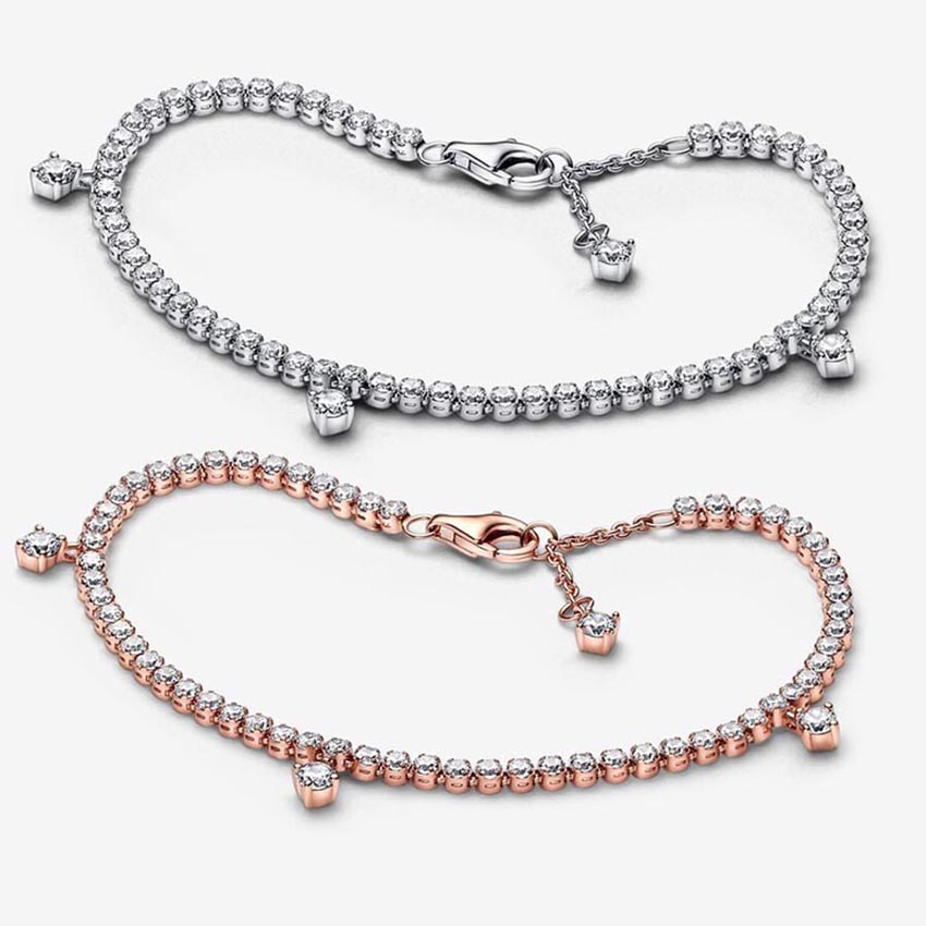 Rose Gold Sparkling Drops Tennis Bracelet 925 Sterling Silver Charm Bracelet For Women designer Wedding Jewelry Luxury Gold Diamond bracelet with Original Box Set