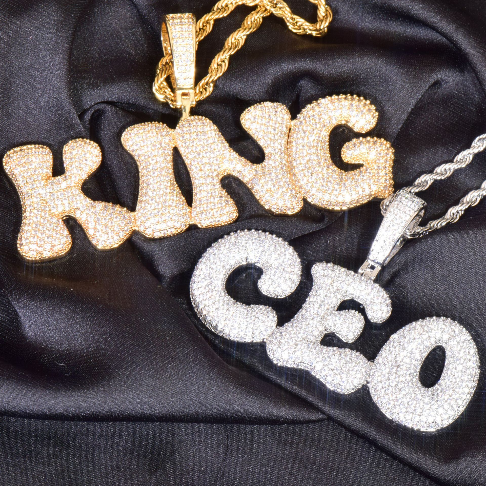Hip Hop A-Z Custom Name Bone Bubble Letters Pendant Necklace 5A Zircon Jewelry
