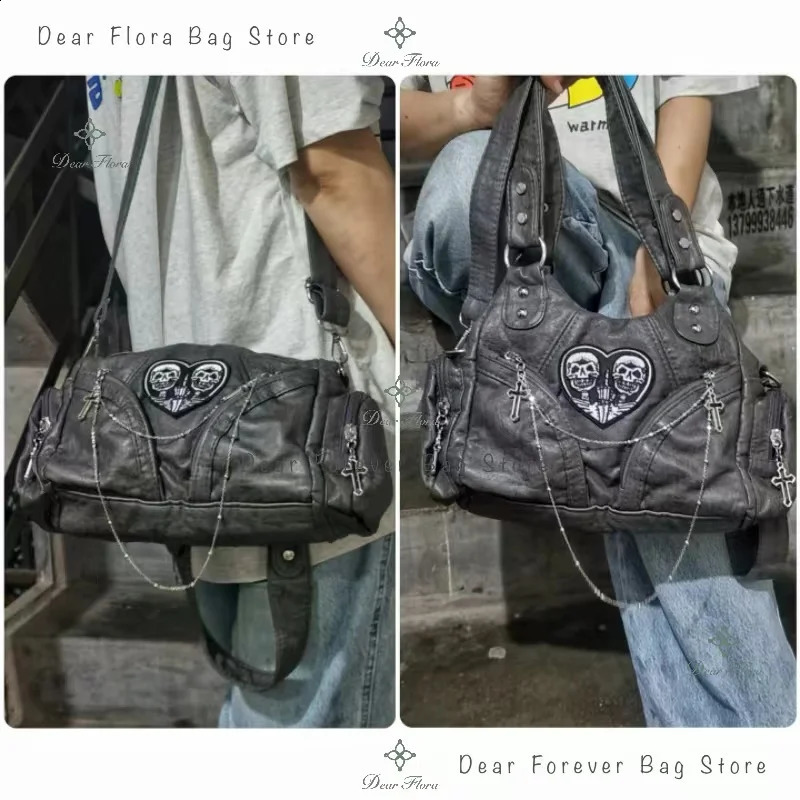Y2K Womens Vintage Motorcycle Shoulder Bags Fashion Street Gothic Style Underarm Bag Advanced Large Capacity Tote Handbags 240724