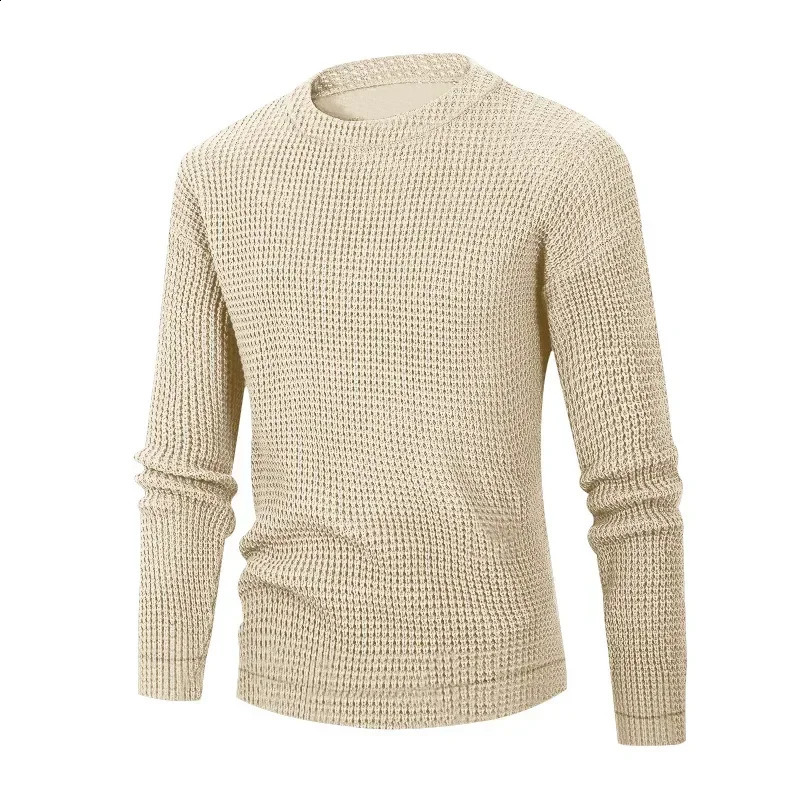 European and American mens clothing solid color trend and round neck bottoming knitted sweater mens 240725