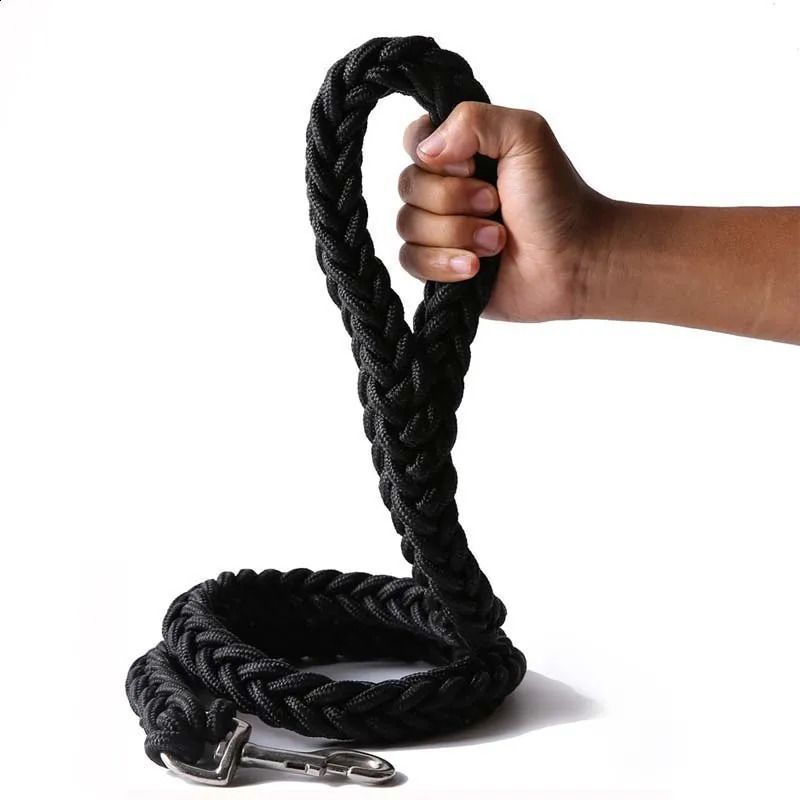 Large Dog Leash Black Handknitted Nylon Braided Rope with Heavy Duty Buckle for Medium to Big Dogs 2024 dh5727163