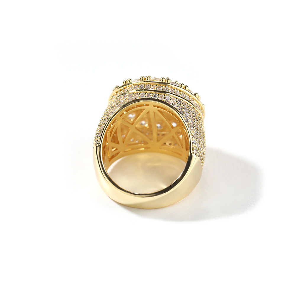 Hip Hop 5A Zircon Round Flower Rings 18K Real Gold Plated TopBling Mens Jewelry