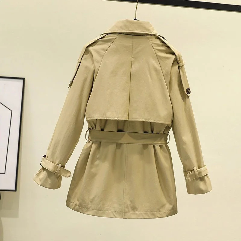 Womens Trench Coat Spring Autumn Bouble-breasted Short Windbreaker British Style Belt Loose All-match Outwear 4XL H98 240725 - view 6