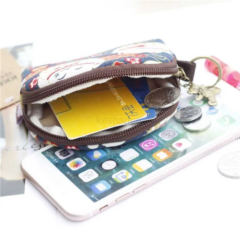 Retro Cat Small Canvas Mini Bag Women Coin Purses Kawaii Short Wallet Girls Purse Card Bags Womens Hand Purses for Ladies KidsXJ240725