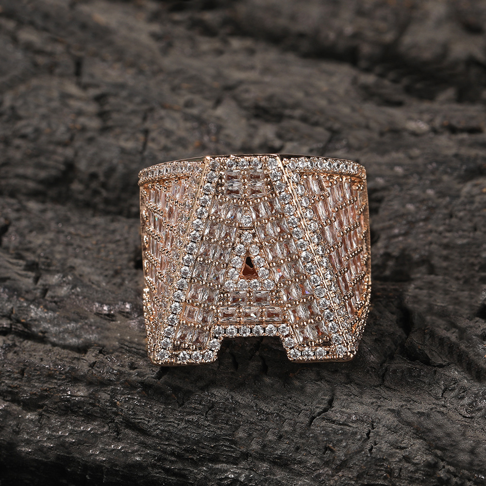 Hip Hop Custom A-Z Lettes Ring 18K Real Gold Plated TopBling 5A T Zircon Jewelry