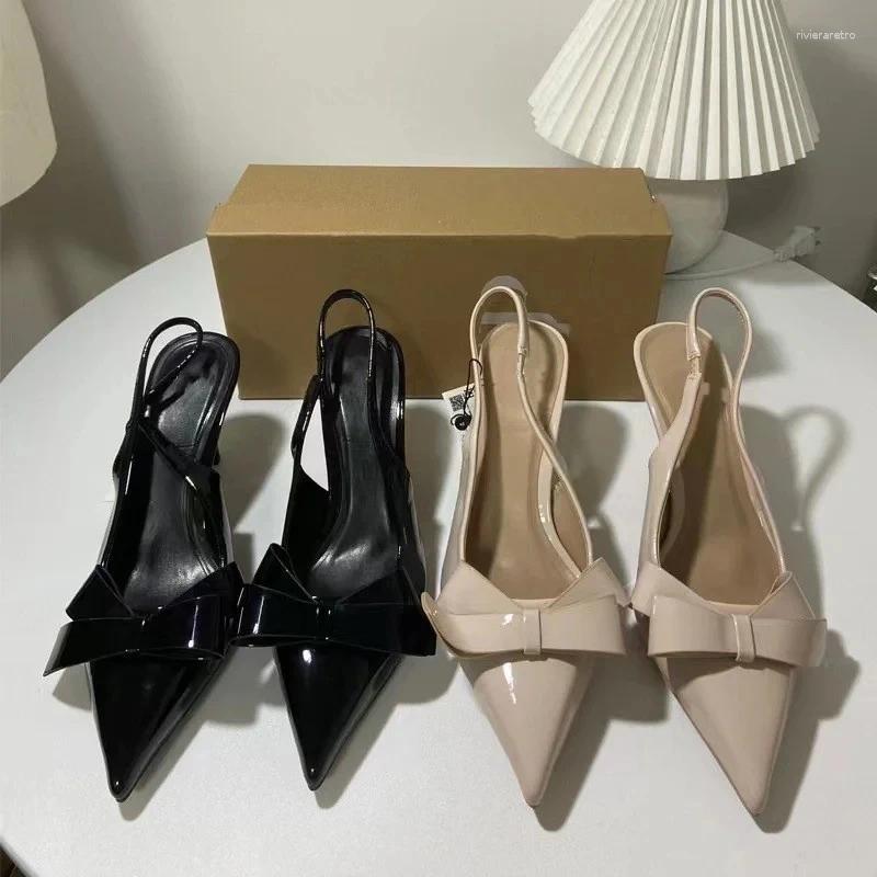 TRAF Red Women's Bow Stiletto Heel Sgback Pumps, Genuine Leather Pointed Toe High Heels Summer 2024 4 s