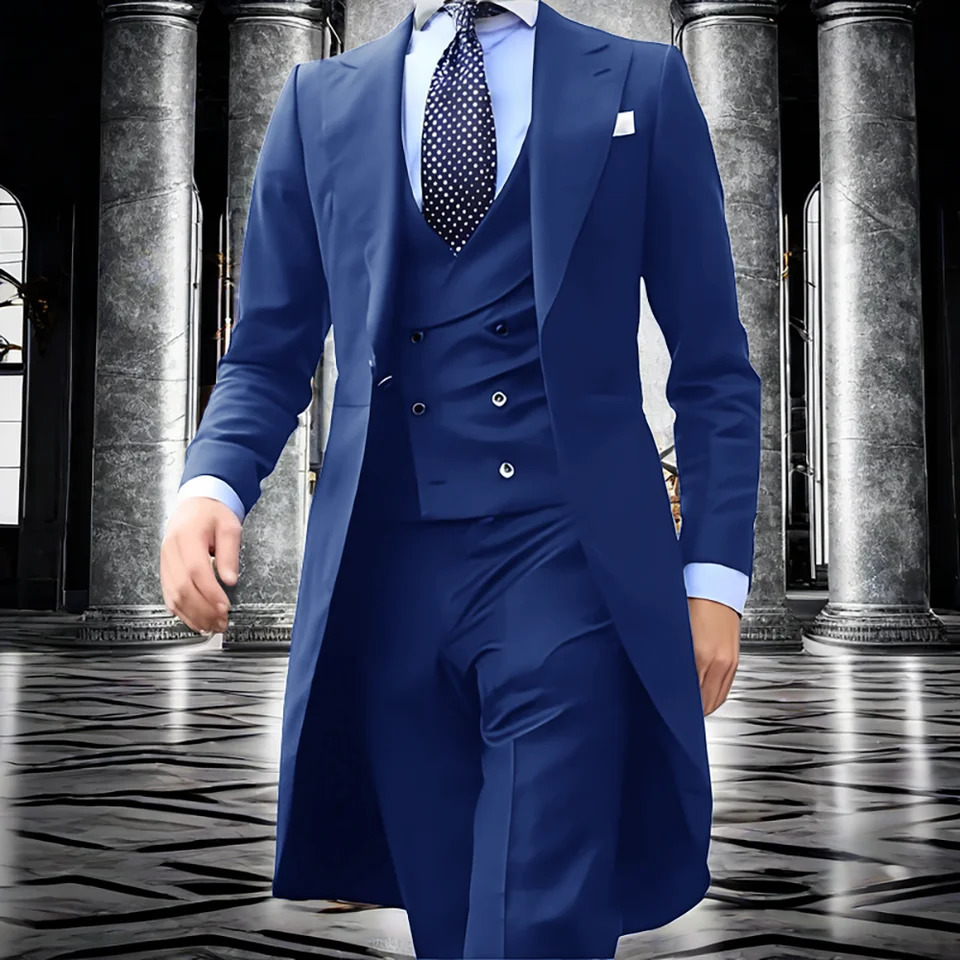 Black Mens Tuxedo 3 Piece Suit Business Formal for Men Long Jacket Office Workwear Custom Size Male Blazer 240724