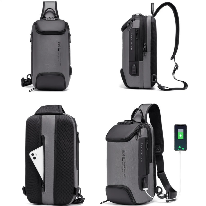 Men Antitheft Lock Multifunction Shoulder Bags USB Charging Sling Crossbody Travel Messenger Chest Bag Pack For Male 240723