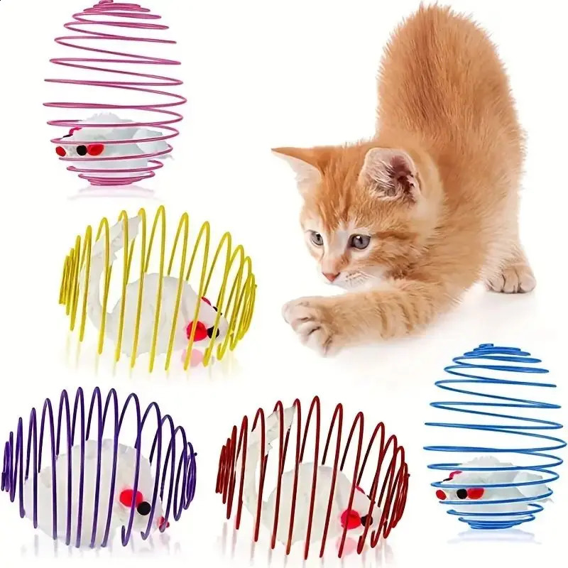 2026 New Toy Funny Stretchable Kitten Springs Toys Interactive Caged Rats Rolling Balls Random Color Cat Accessories Pet 240724 Free Shipping