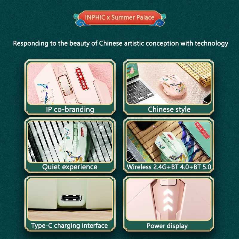 INPHIC A10 Rechargeable Wireless Mouse Bluetooth Mouse Office Game Ergonomic Mute Mouse For Laptop Phone PC TabletM240725