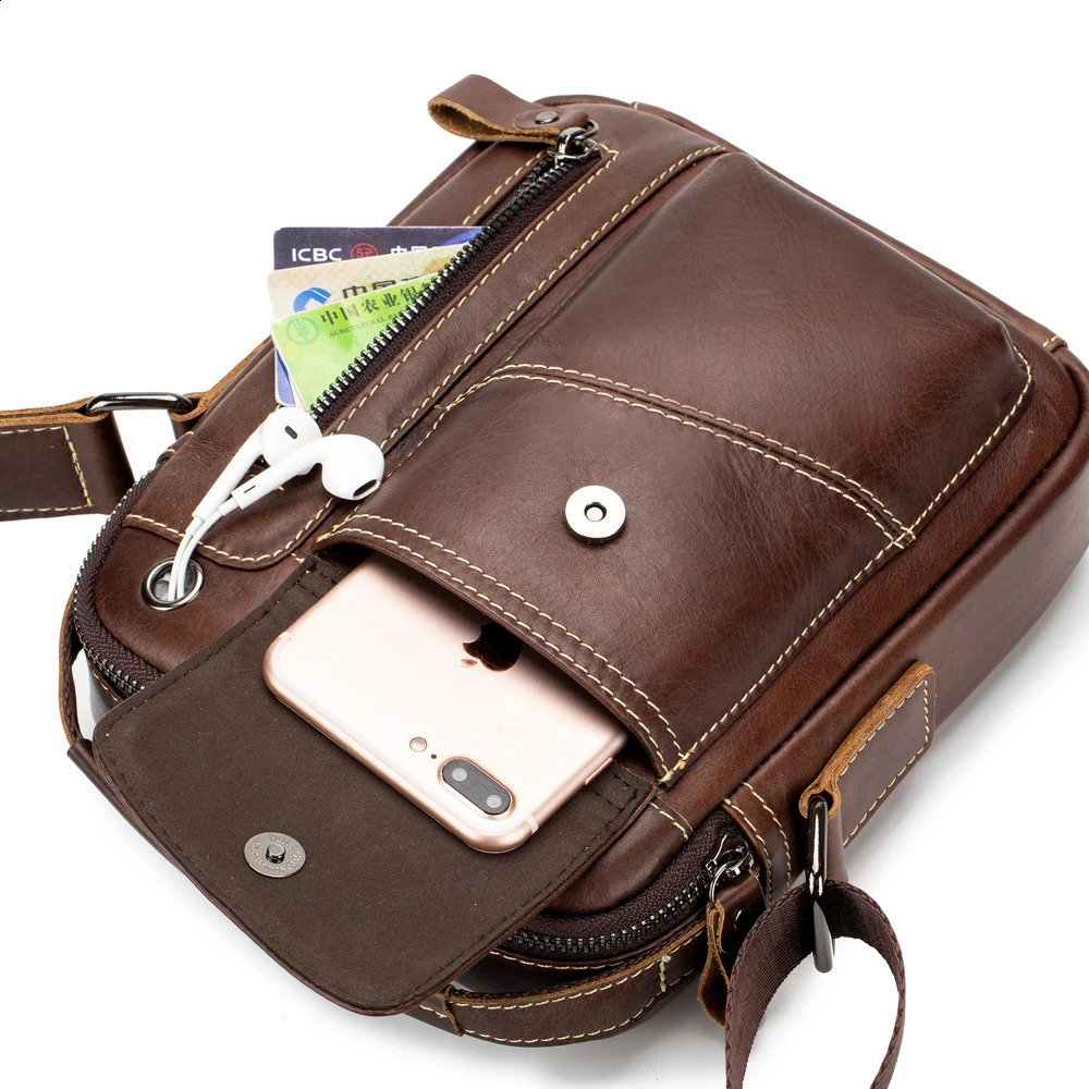 Genuine Leather Man Messenger Shoulder Bags Small Vintage Cowhide Crossbody For Male Mens Casual Tote Handbag 240723