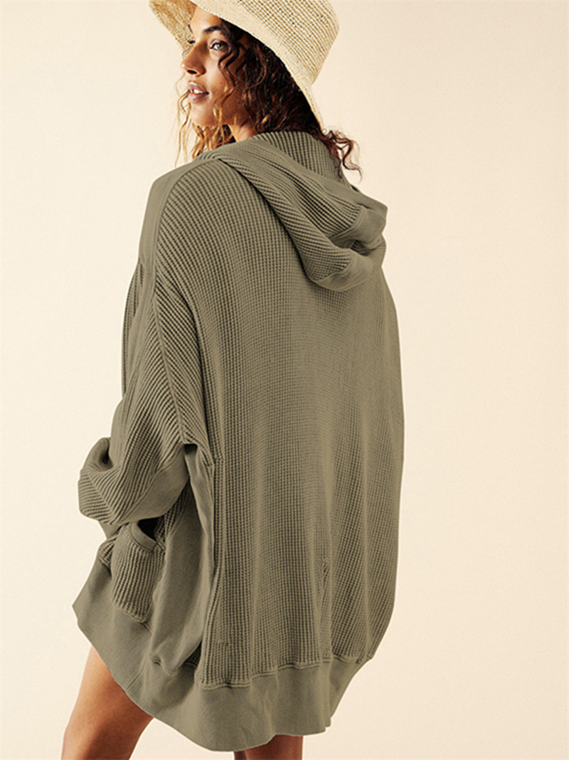 A-256 Cardigan Women Hooded Jacket Long Sleeves Outfit Solid Color Pockets Loose Gym Jackets Autumn outfit Sportswear For Lady