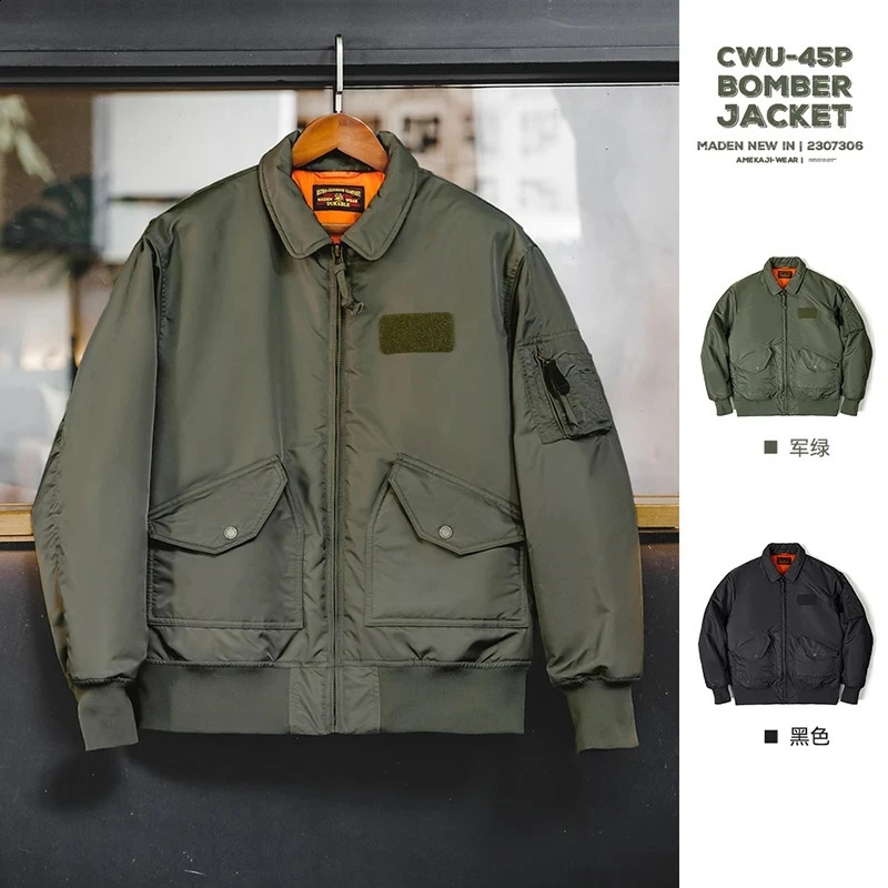 Maden CWU-45P Bomber Jackets for Men Pilot Thickened Coat Winter Green Padded Jacket Male Vintage Black Outwear 240719