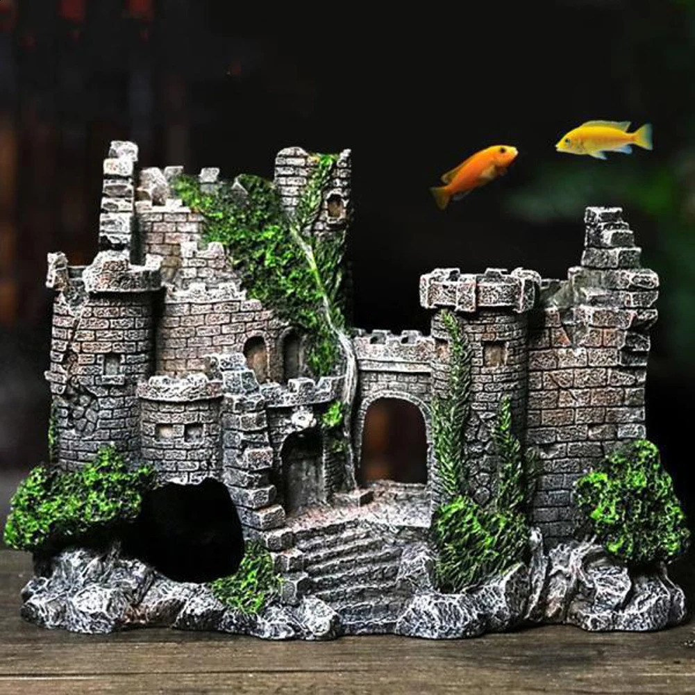 Resin Ancient Castle Artificial Ornaments Hideout Caves Layout Prop For Fish Tank Aquarium Landscaping Decor 240724