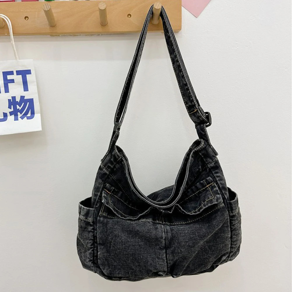 Denim Vintage Messenger Bag Retro Jeans Tote Bag Large Capacity Women Casual Satchel Bag Fashion Shoulder Bag Handbag 250207