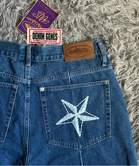 Cortes commodity shorts mens 2000s celebrity pattern personalized denim rock hiphop retro street casual pants clothing 240718
