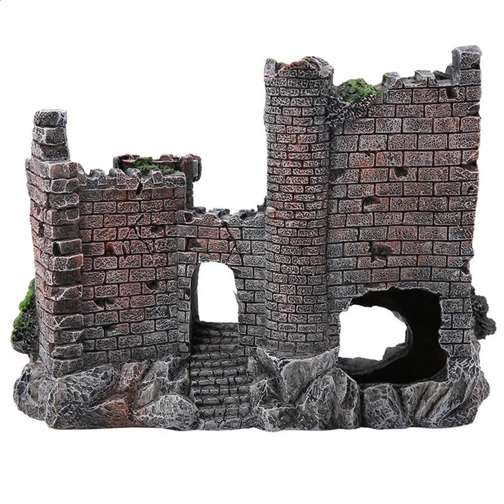 Resin Ancient Castle Artificial Ornaments Hideout Caves Layout Prop For Fish Tank Aquarium Landscaping Decor 240724