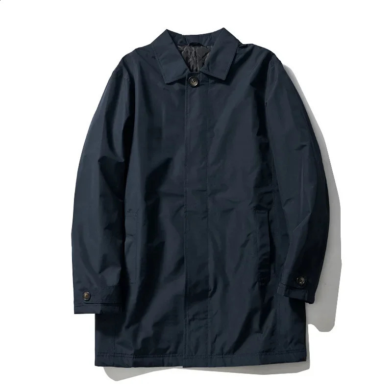 Mens Windproof Mid Length Warm Trench Coat Japanese Style Simple Casual Waterproof Overcoat Male Fashion Laple Business Jackets 240725