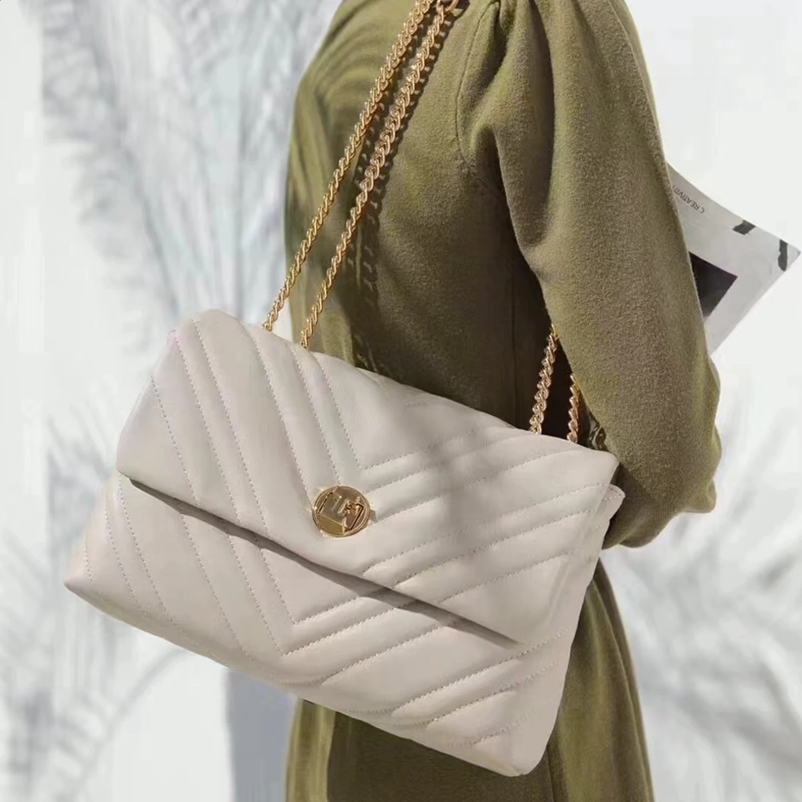 MIYA GARDEN Shoulder Fashion Stripe Chain Light Exquisite Lock Ladies Crossbody Leather Womens Bag 240725 8a5a - view 5