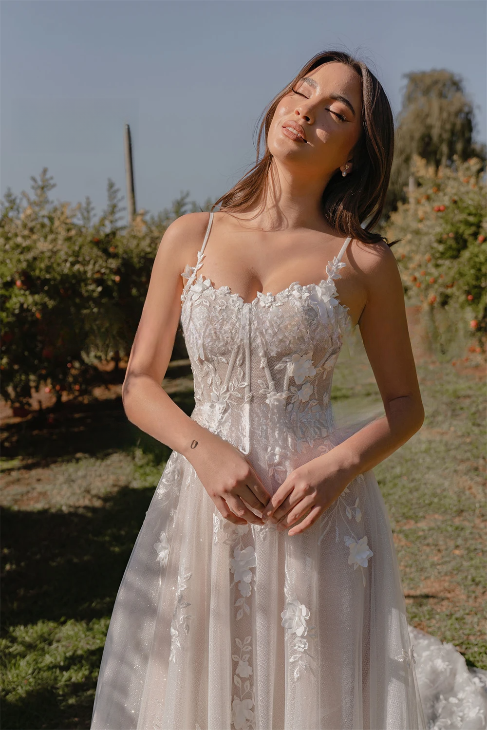 DOUGAL Pastrol Wedding Dresses For Bride A-e Sweetheart Spaghetti Straps Appliques Tulle Abito Da Sposa Personalised