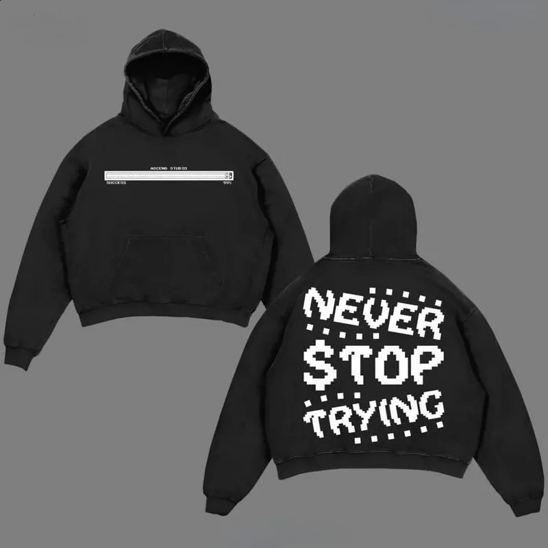 Blue Retro Letter Printed Sweater American Style Hip Hop Trend Splicing Fashion Mens and Womens Loose Couple Jacket Top 240819