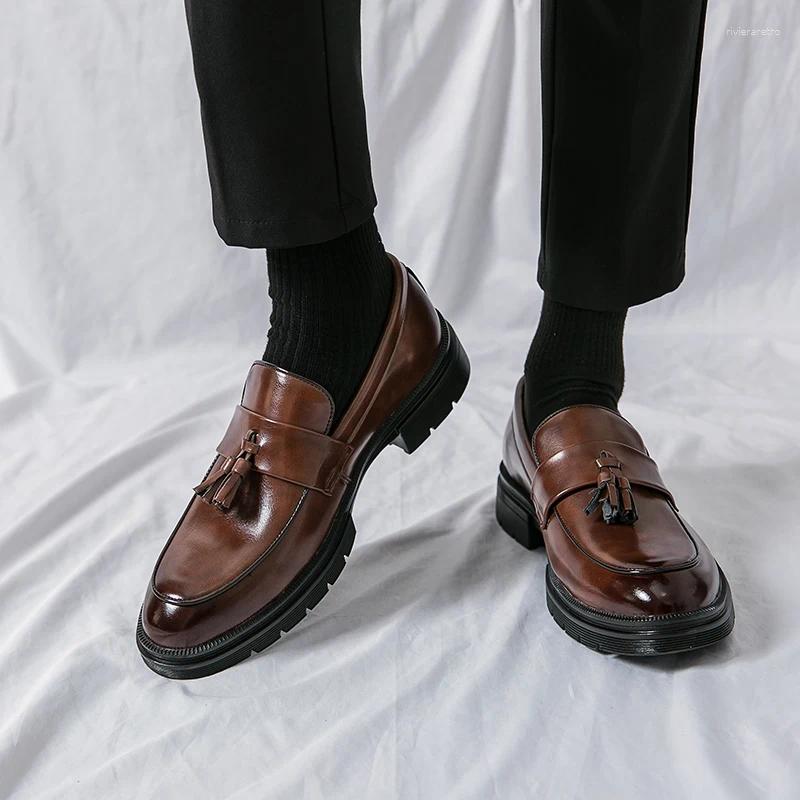 Dress Shoes Men's Black Spring Summer Business Men Casual Banquet Leather Brown Tassel Loafers Odor Prevention