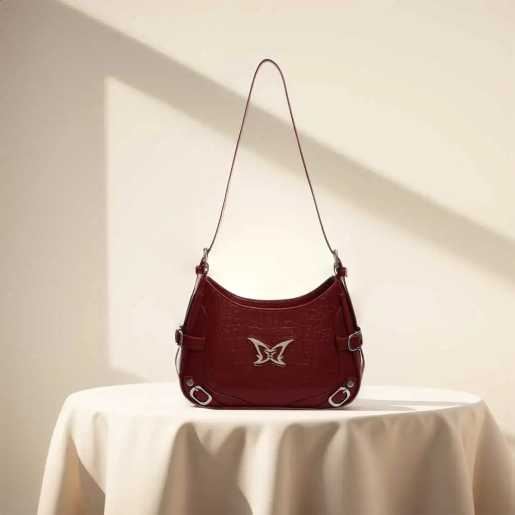 Y2K Shoulder Bag for Women Butterfly Crossbody PU Leather Solid Crescent Adjustable Strap Travel Party Work 240724