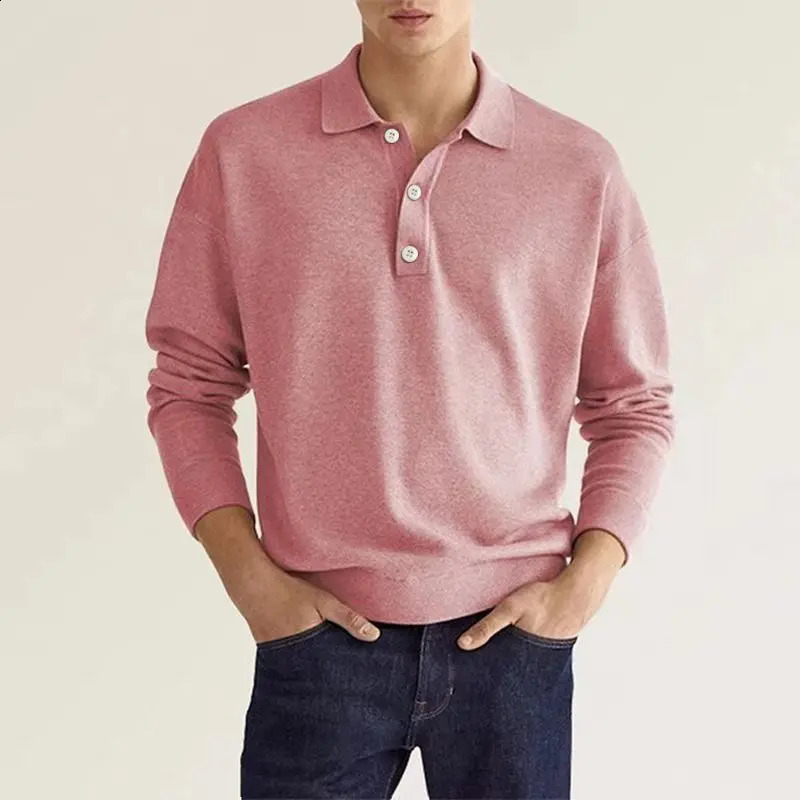 Summer solid color breathable casual Mens Polo shirt long sleeve loose business T-shirt Mens Fashion clothing 240824
