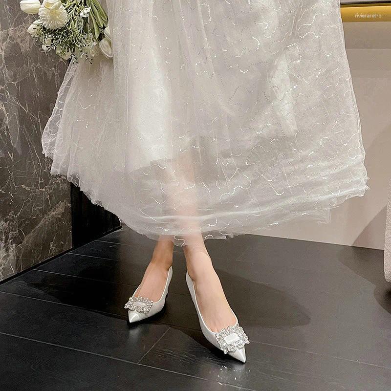 Dress Shoes White Thick Heels Wedding 2024 Bridal Dia Buckle Pregnant Women Pumps