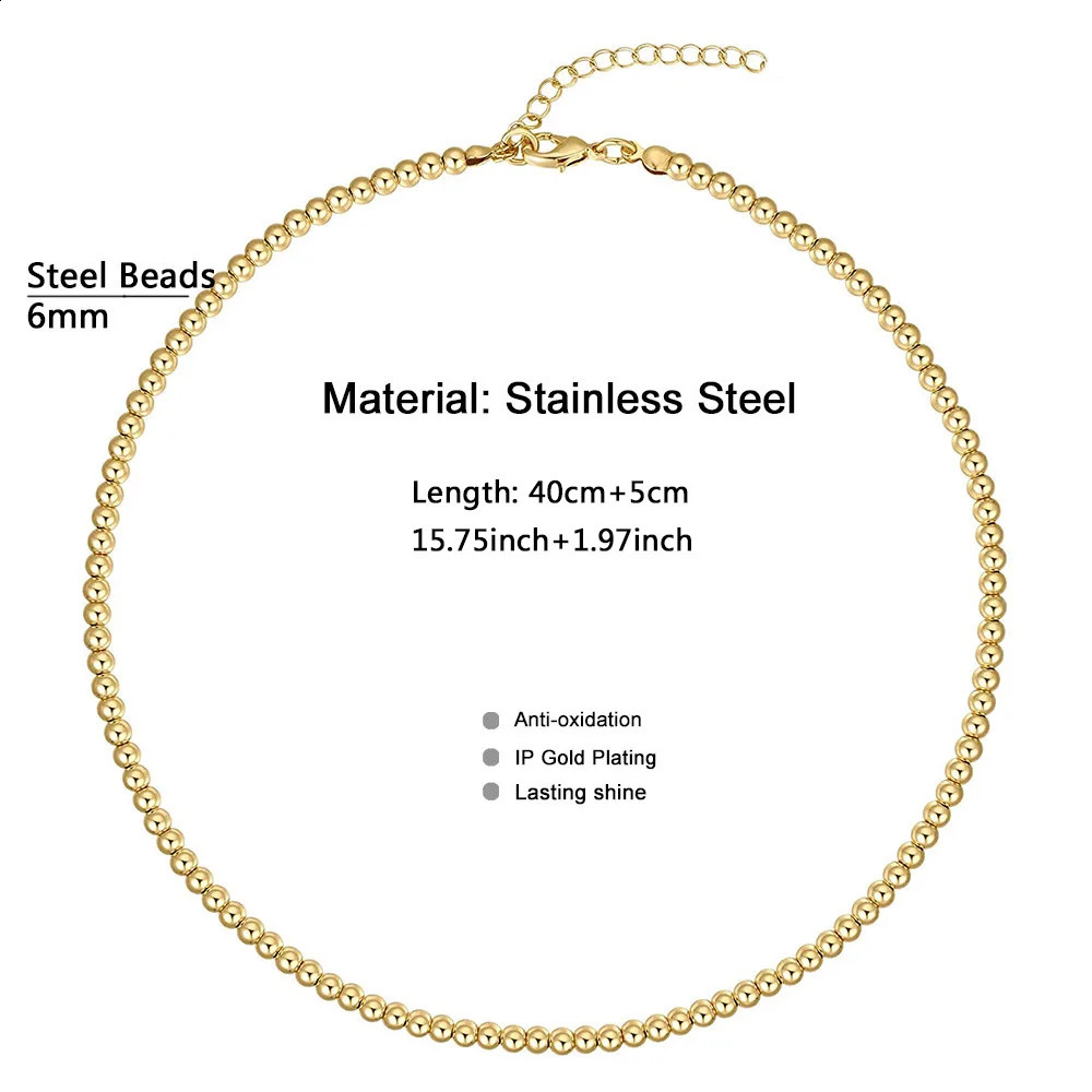 MisenBaBa Gold Color Stainless Steel Handmade Threaded Bead Necklaces For Women Men DIY Beads Choker Necklace Trendy Jewelry 240715