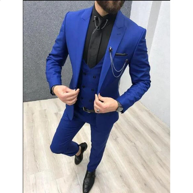 Classic Wedding Suits for Men Peaked Lapel Custom Made Groom Tuxedo Slim Fit Male Suit Jacket Pants Vest 240724
