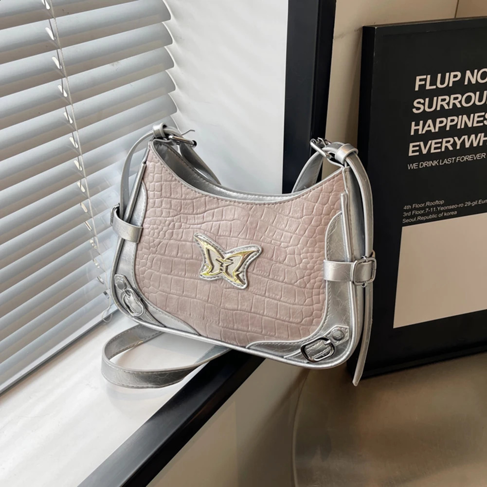 Y2K Shoulder Bag for Women Butterfly Crossbody PU Leather Solid Crescent Adjustable Strap Travel Party Work 240724
