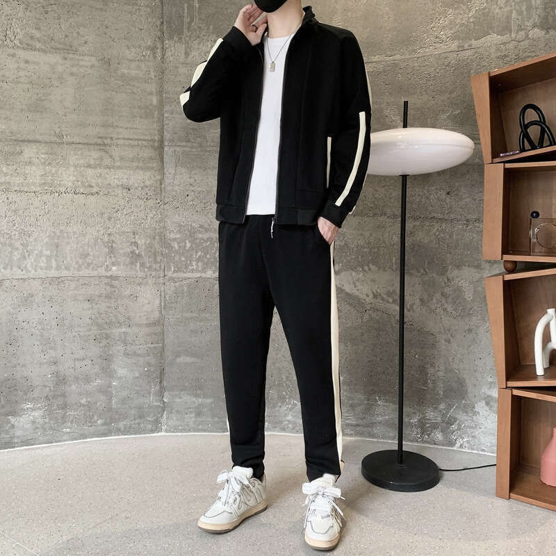 Mens 2024 New Spring Korean Loose Two Piece Youth Leisure Cotton Sports Set Hip-hop Style Sport College Style Jeans for Pregnant Women Gold Velvet Pan