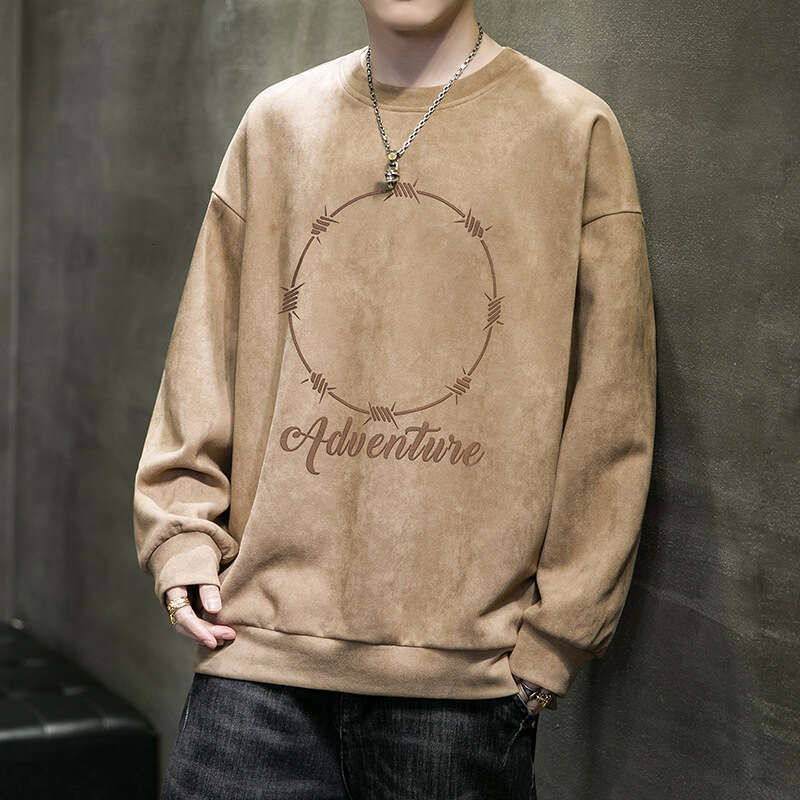 Hoodie Men's Trend 2024 Korean Version Suede Loose T-shirt Spring and Autumn Base Shirt Inner Top Trendy Clothes Clothing Designer Clothes Women 