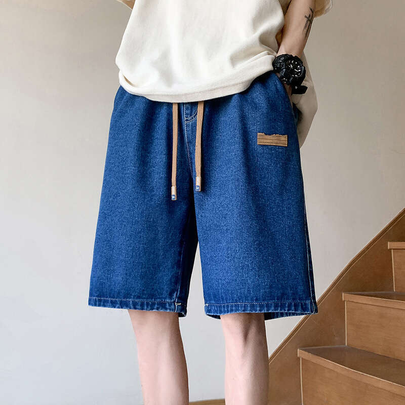 2024 New Thin Denim Cropped Summer Loose Mens Mid Length Korean Version Straight Leg Trendy Brand Shorts Sport Gold Velvet Pants Half Pants for Men