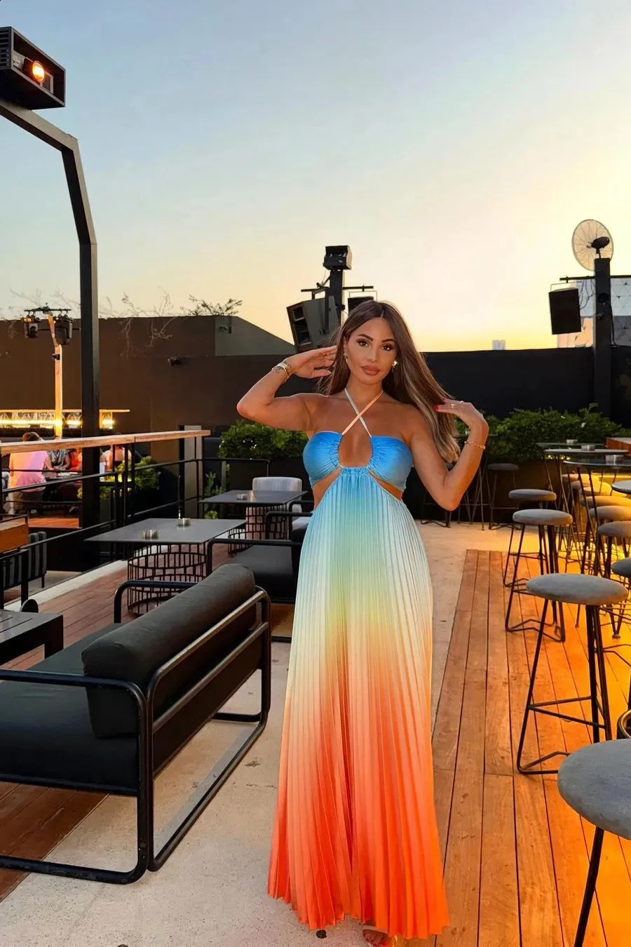 2024 Summer Fashion Women Long Dress Sexy Halter Neck Dress Sleeveless Hanging Trint Comfortable Party Club Women Streetwear 240726