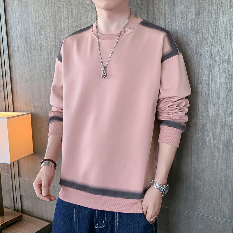 Hoodie 2024 Spring and Autumn New Korean Version Loose Round Neck Youth Base Shirt Casual Long Sleeved T-shirt Men's Clothing Zip Up Hoodie Pink 