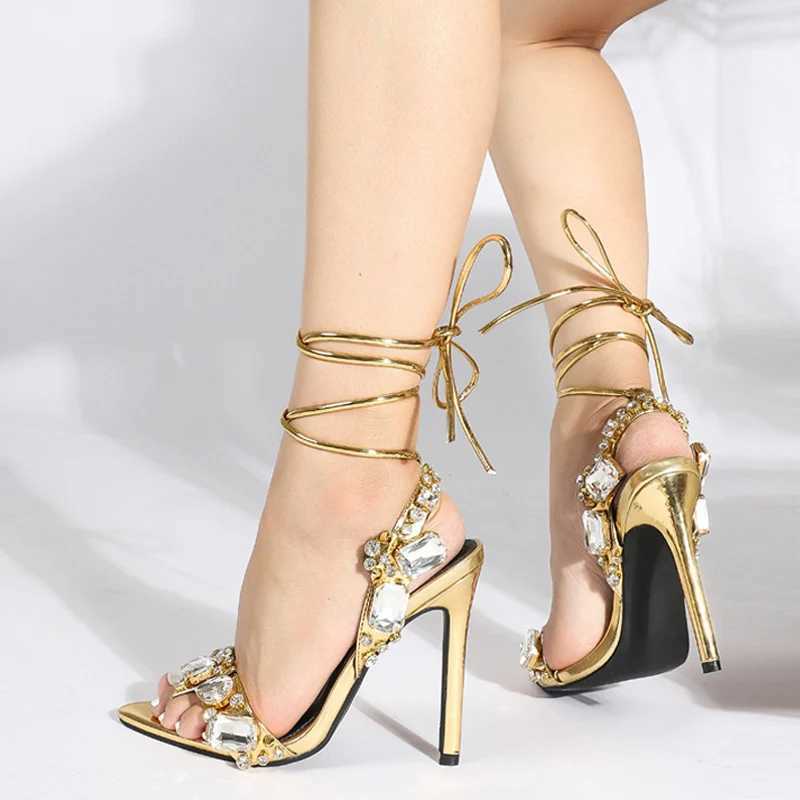 New Arrival Liyke sexy Ankle Strap gold sandals womens party nightclub stripping shoes high-quality crystal diamond toe wedding shoes T250409