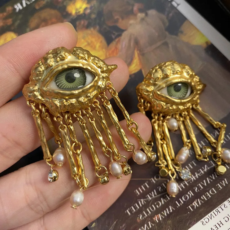 Evil Eye Vintage Tassel Earrings for Women - Crystal Pearl Jewelry 4