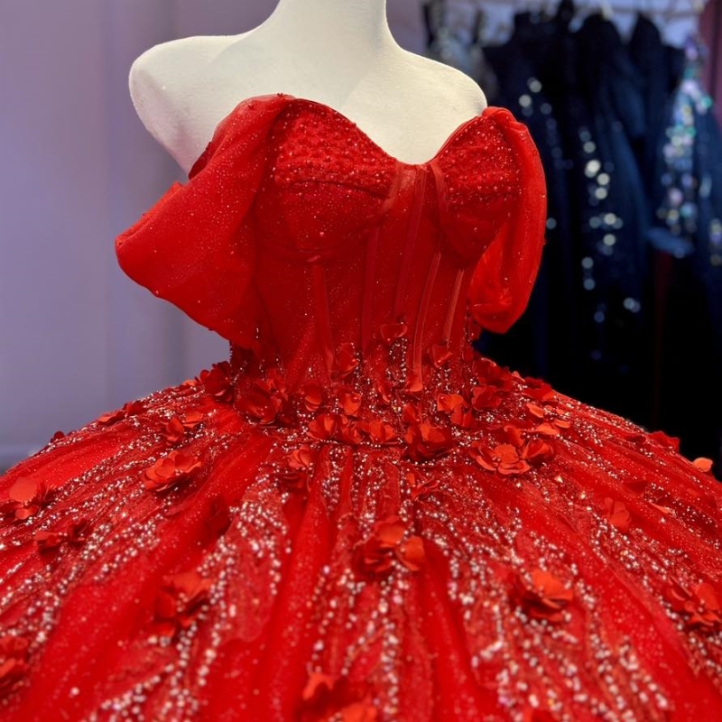 Red Quinceanera Dresses Off The Shoulder Sweet 16 Ball Gown Beading Appliques Lace Tiered Tull Corset Formal Vestidos De 15 Anos