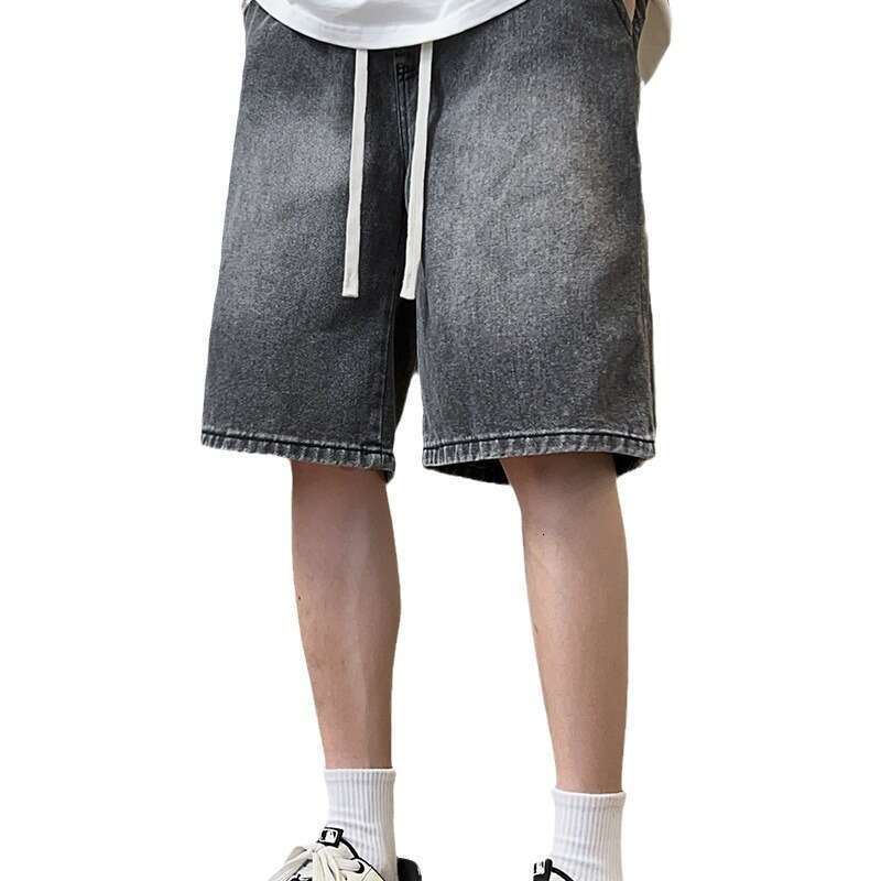 Boys' American Straight Leg Shorts Mens Summer Trendy Brand Pants 2024 New Loose Casual Denim Five Quarter Pants Bound Feet Jeans for Pregnant Wo