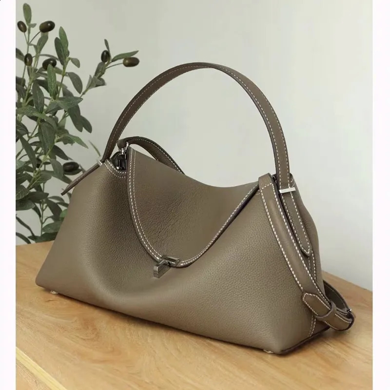 Temperament large-capacity bucket high-grade solid color soft fashion one shoulder leather tuote bag woman 240726