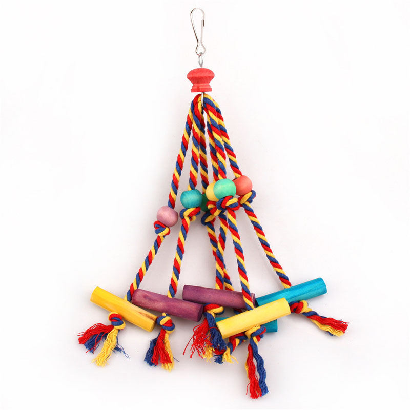 Parrot Bird Chewing Toys Colorful Cotton Rope Wooden Beads Hanging Swing Toy Bite Resistant Cockatiels Training Toy Bird Supplie