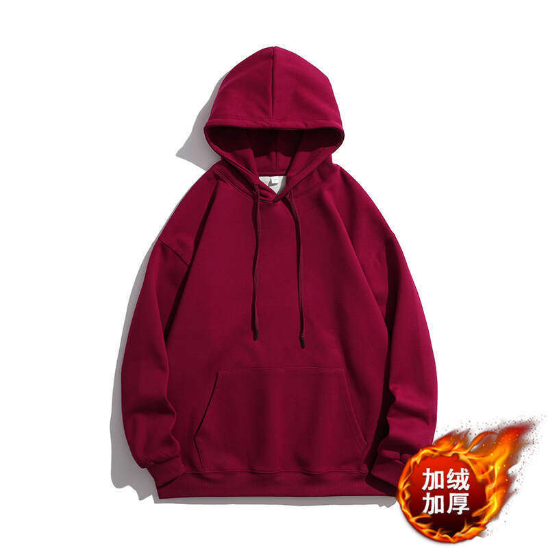 2024 pure cotton hooded sweatshirt in autumn and winter with added velvet trend, versatile clothes, loose casual jacket for men