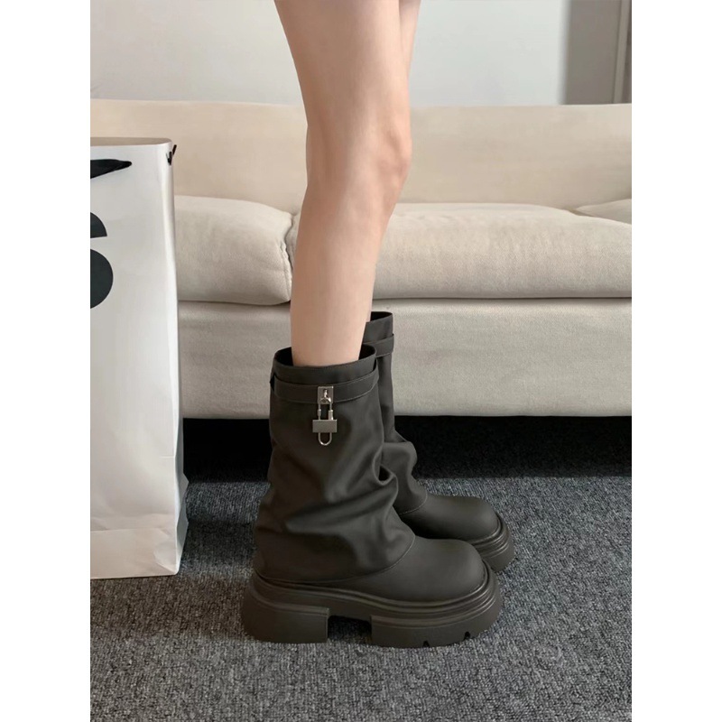 Ladies' Lock Knight Pile Boots Pants Boots Martin Boots