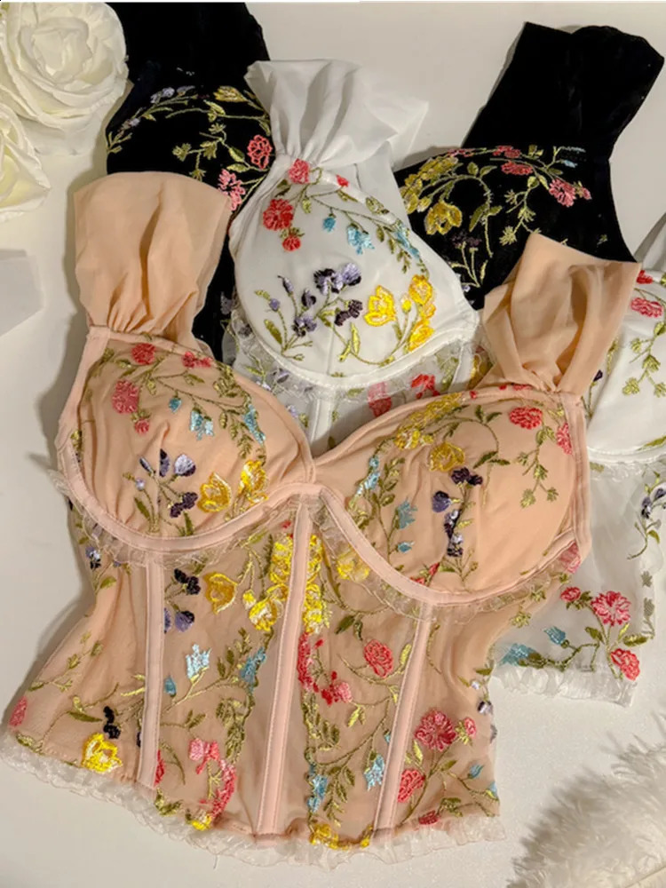 HMA Fashion Lace Embroidered Flower Bra For Women With Camisole Vest Sexy Girl Summer Strapless Top 240726
