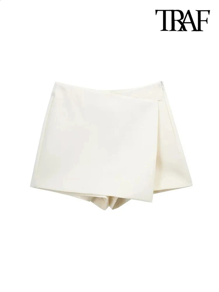 TRAF Women Fashion Pareo Style Asymmetric Shorts Skirts Vintage High Waist Side Zipper Female Skort Mujer y240827